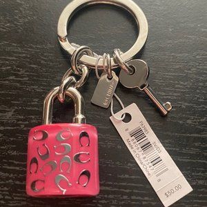 NWT Coach Sprinkle Lucite Lock & Key Pink & Silver Keyring